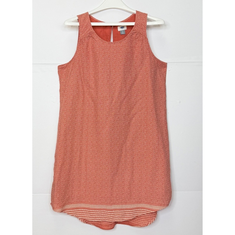 Old Navy Shift Cotton Dress L Coral High-Low Hem Cotton Sleeveless Lined Boho